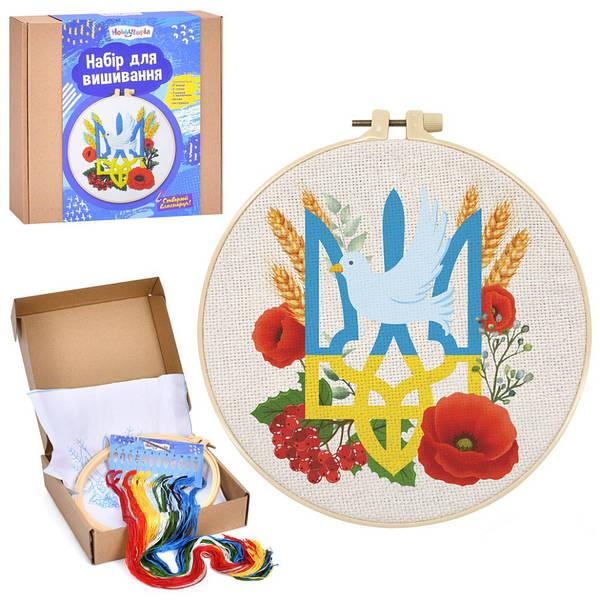 Набір для творчості DYEK1023 набір для вишиван.,вишивка,герб України,пяльця,нитки,кор.,22-20,5-5,5см, фото 1