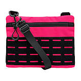 Чоловіча сумка через плече мала, рожева, з патч панеллю, матеріал Оксфорд, фото 6