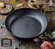 Глибока жаровня сковорода-смаження діаметром 32 см майстерня чавунна сковорода сотейник з литою ручкою для м'яса відкритого вогню