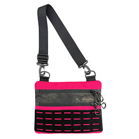 Тактична сумка через плече, чорний мультикам з рожевими вставками, з патч панеллю матеріал Кордура