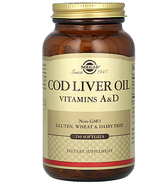 Cod Liver Oil Vitamins A & D Solgar 250 капсул