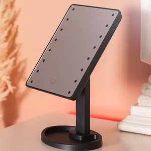 Настільне косметичне прямокутне дзеркало на ніжці з LED-підсвіткою на 22 світлодіоди чорне