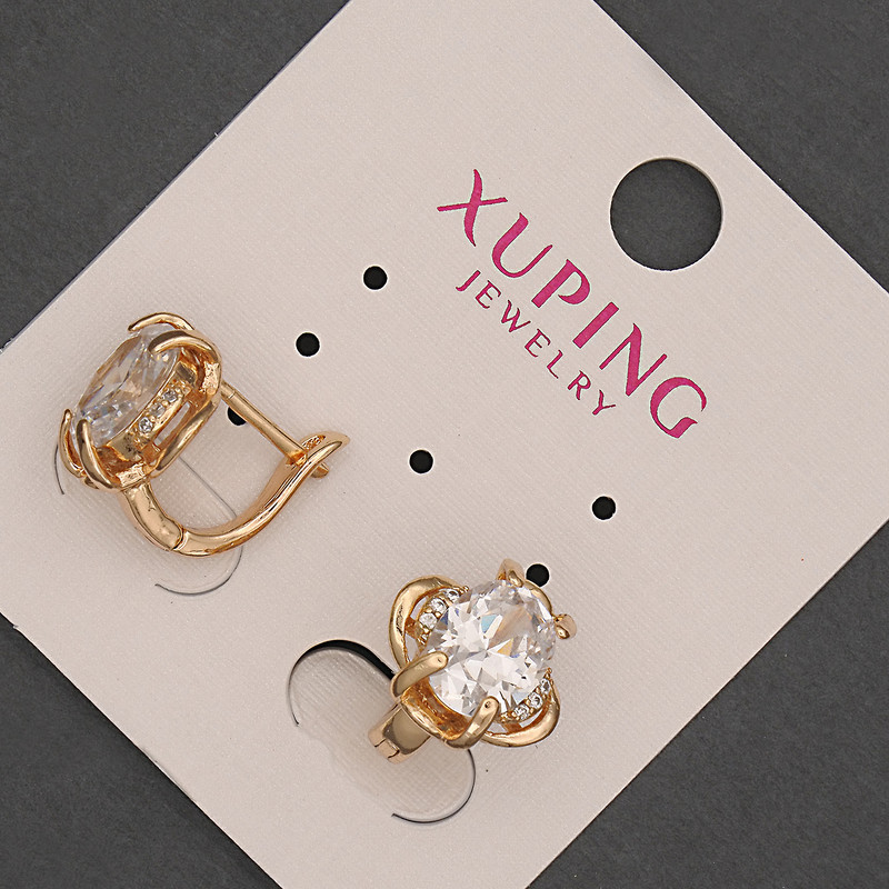 Сережки Xuping з білим кристалом d-12мм+- L-12мм+- Позолота 18К