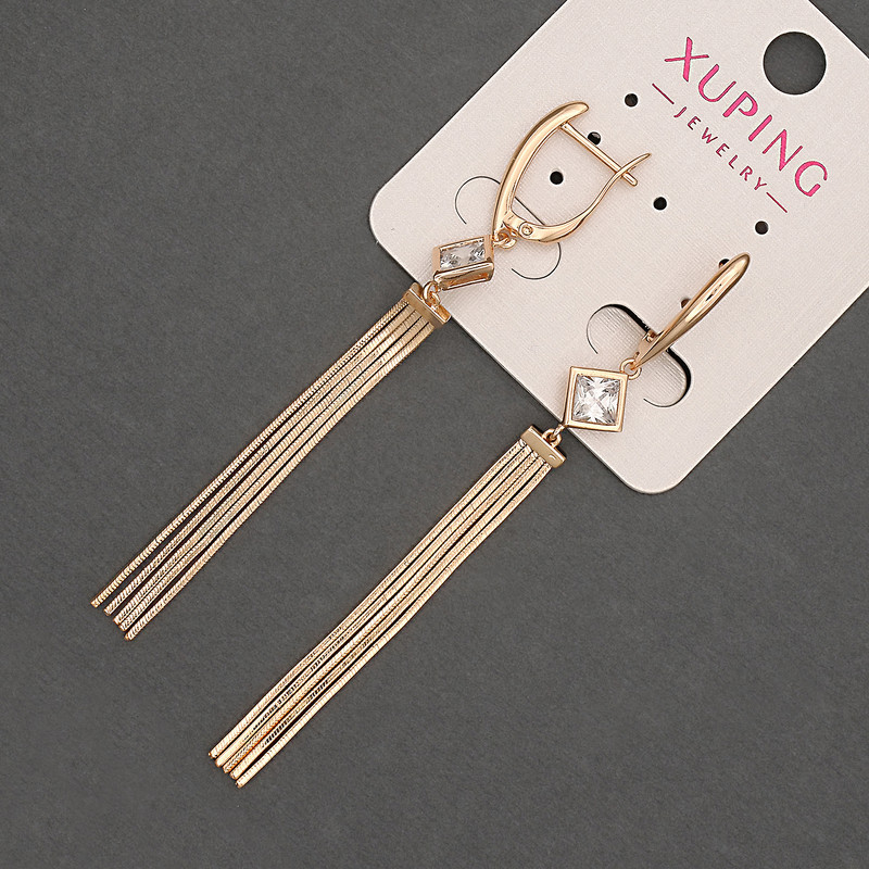 Сережки Xuping з білим кристалом d-8мм+- L-75мм+- Позолота 18К