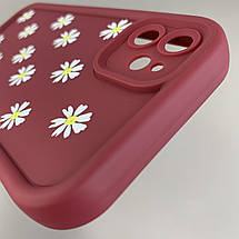 Чохол для iPhone 11 чохол з високими бортами з ромашками на айфон 11 бордовий q05j, фото 5