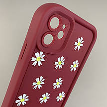 Чохол для iPhone 11 чохол з високими бортами з ромашками на айфон 11 бордовий q05j, фото 3