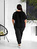 Жіночий прогулянковий костюм: бавовняна футболка та укорочені чорні льняні штани, батал великі розміри, фото 5