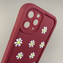 Чохол для iPhone 11 Pro чохол з високими бортами з ромашками на айфон 11 про бордовий q05j, фото 3
