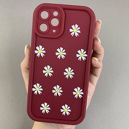 Чохол для iPhone 11 Pro чохол з високими бортами з ромашками на айфон 11 про бордовий q05j, фото 1