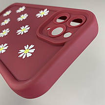 Чохол для iPhone 11 Pro чохол з високими бортами з ромашками на айфон 11 про бордовий q05j, фото 5