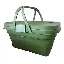 Розкладний кошик для пікніка 44х26х23 см зі столиком-кришкою зелена, фото 2