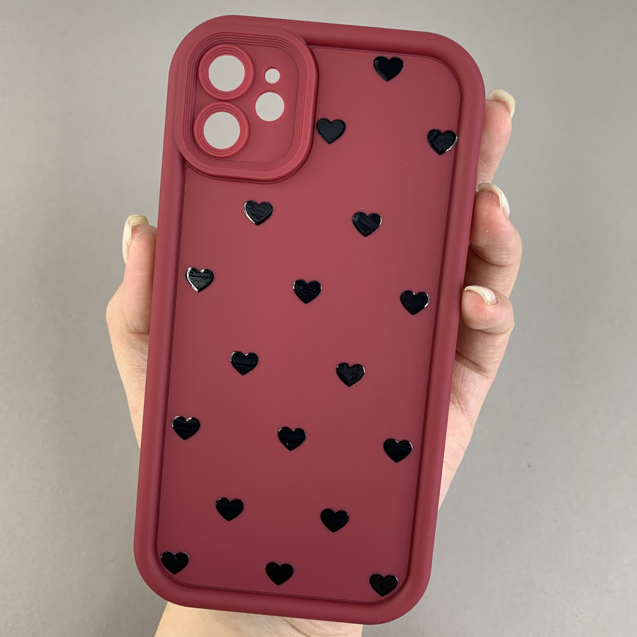 Чохол для iPhone 11 чохол з високими бортами з сердечками на телефон айфон 11 бордовий q06e