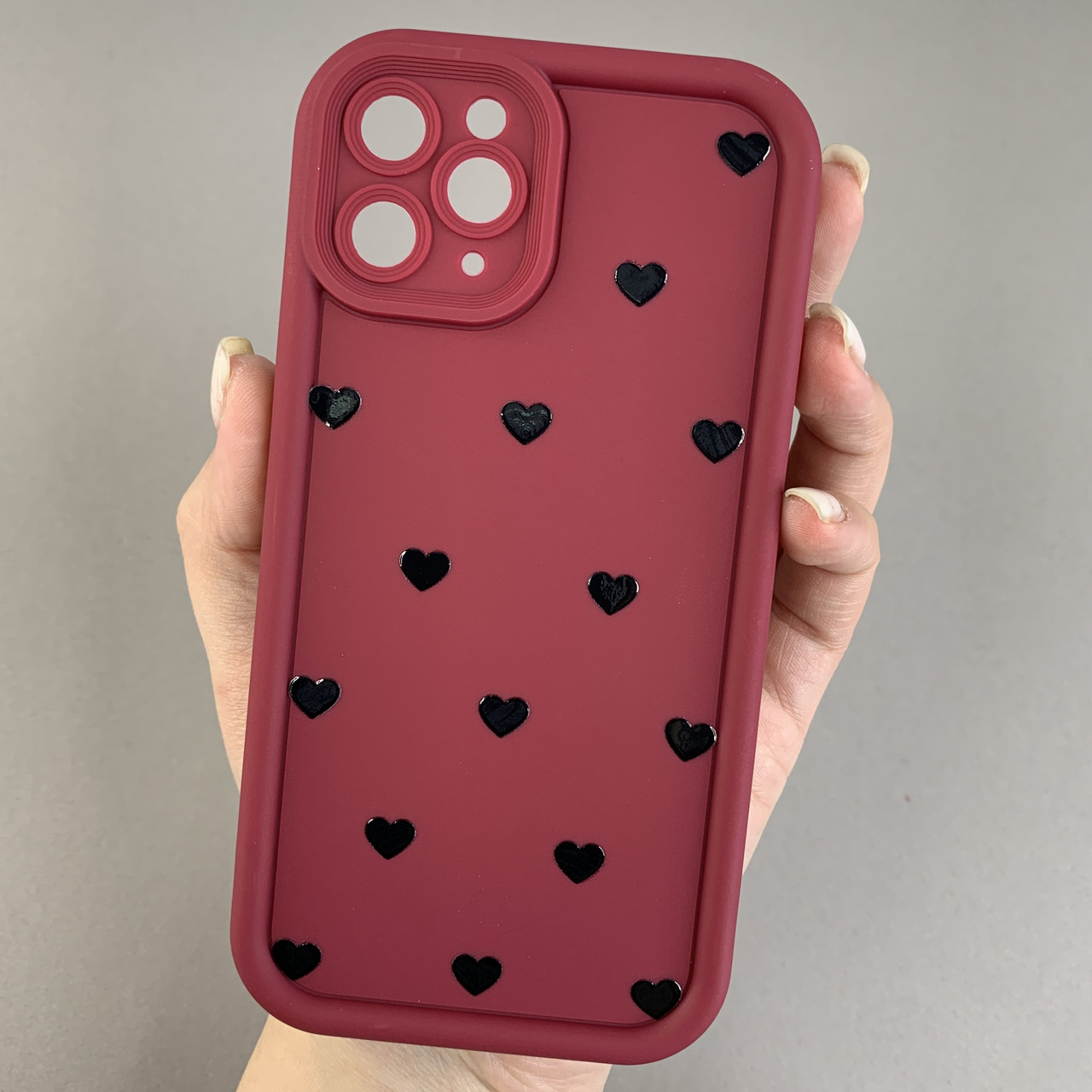 Чохол для iPhone 11 Pro чохол з високими бортами з сердечками на телефон айфон 11 про бордовий q06e