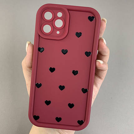 Чохол для iPhone 11 Pro чохол з високими бортами з сердечками на телефон айфон 11 про бордовий q06e, фото 1