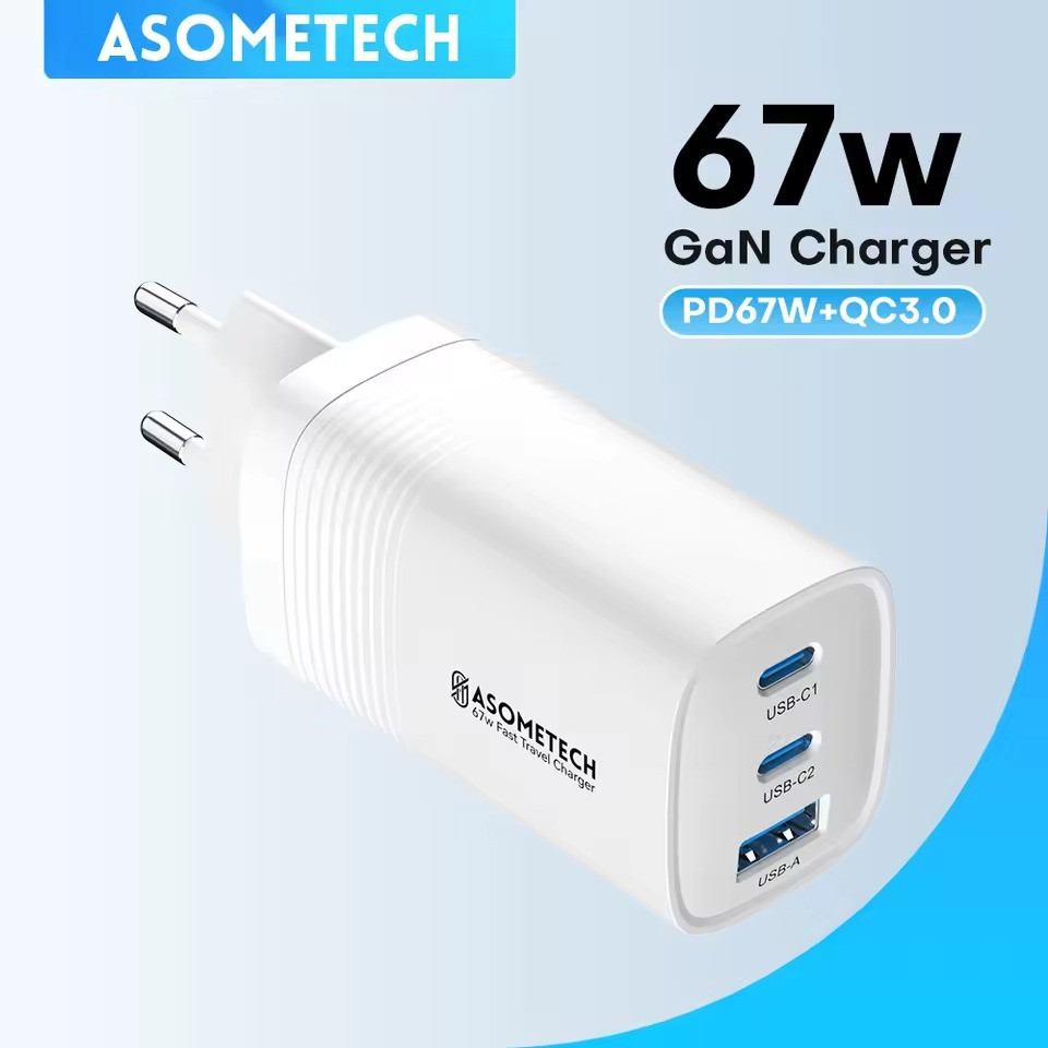Зарядний пристрій ASOMETECH 67W GaN Charger Адаптер PD QC 4.0 Type C швидка зарядка Xiaomi Samsung Iphone