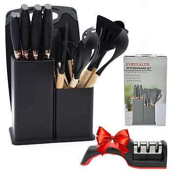 Набір кухонного приладдя 19шт + Подарунок Точилка для ножів RS-168 NJ-523 / Кухонний набір приладів