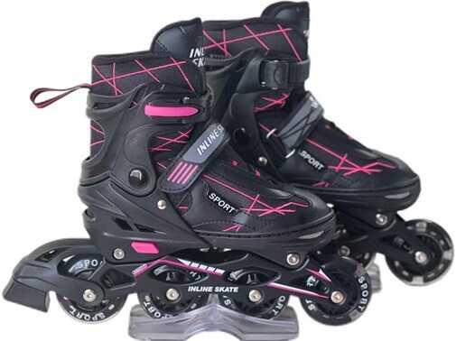 Ролики 77600-М /розмір 34-38/ колір – РОЖЕВИЙ колеса PU, устілка 20-24 см, ПЕРЕДНЄ КОЛЕСО СВІТЛО, d – 6.5 см