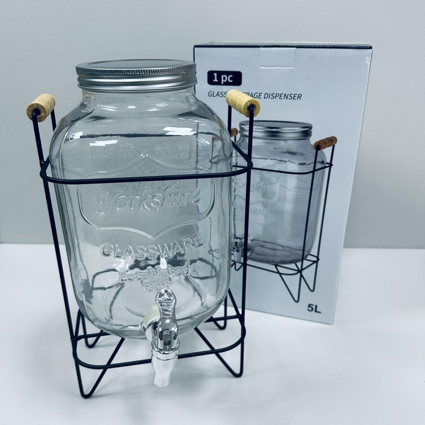 Лимонадник скляний для напоїв  з металевою кришкою на підставці 5 л  S&T 3424, фото 1