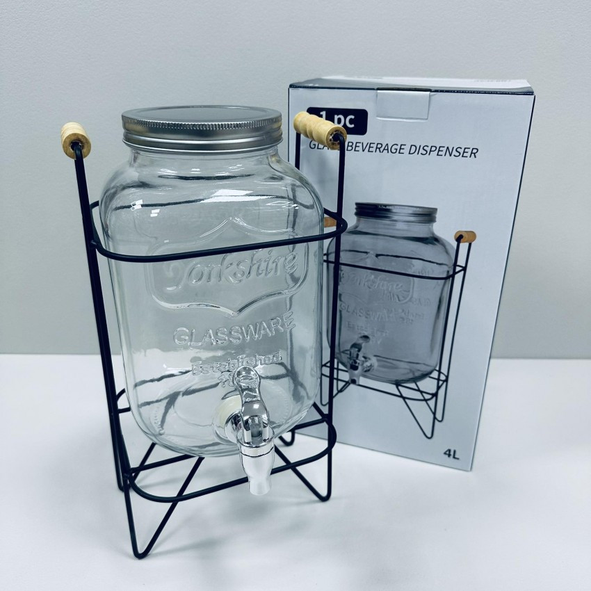 Лимонадник скляний для напоїв з металевою кришкою на підставці 4 л  S&T 3423, фото 1