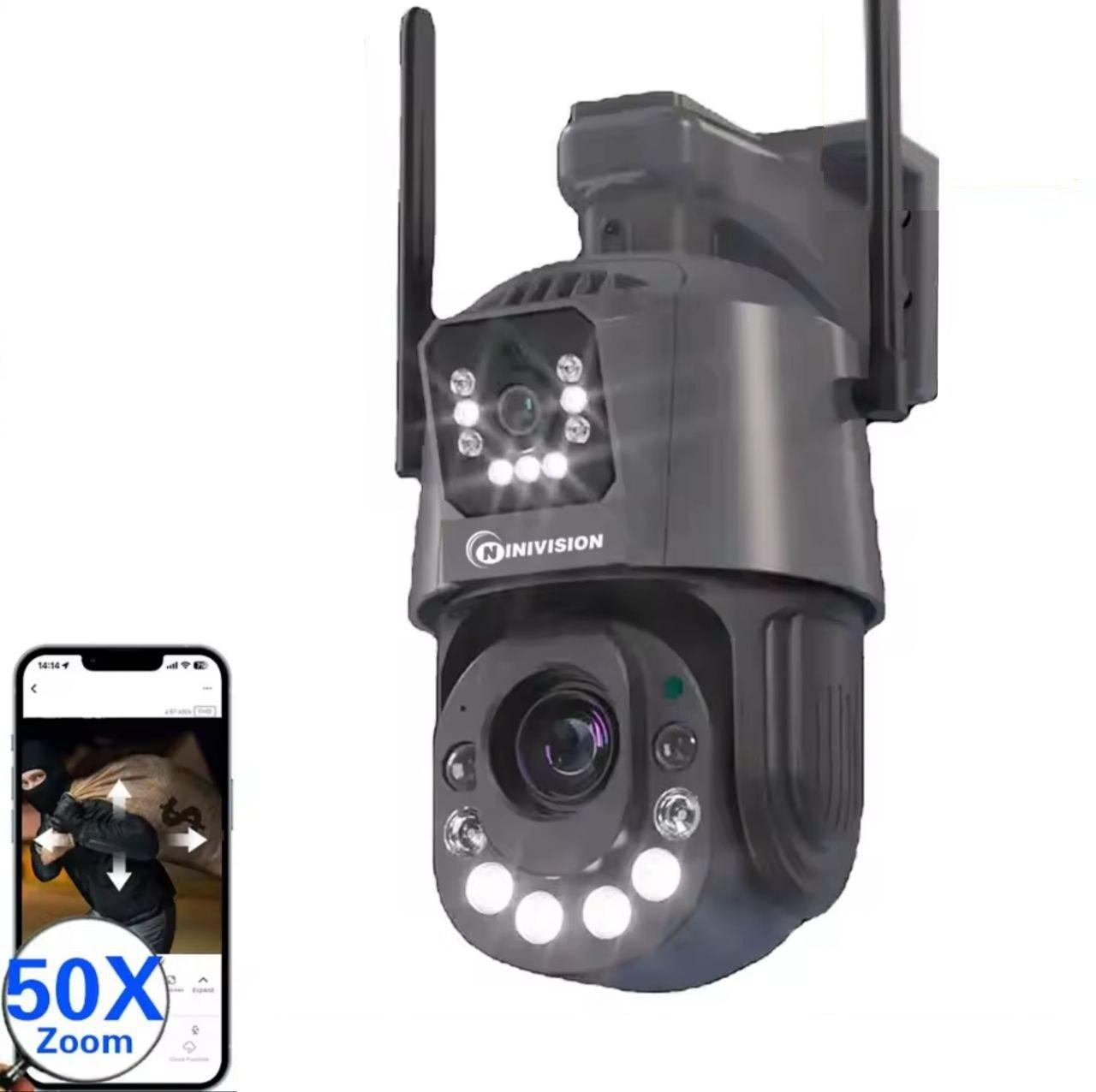 Охоронна 50X зум поворотна Onvif Wi-Fi IP камера спостереження Ninivision 50x 6MP з 2 лінзами. iCSee