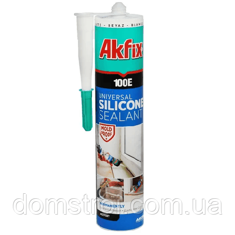 Герметик силіконовий універсальний Akfix 100E 54010 (280 мл) прозорий, фото 1