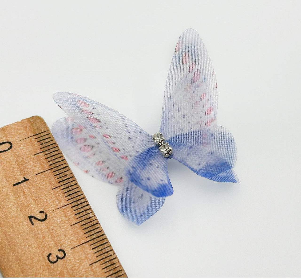 Метелик з шифону, двошаровий / Ціна за 1шт / ~3,5см / Синій, фото 1