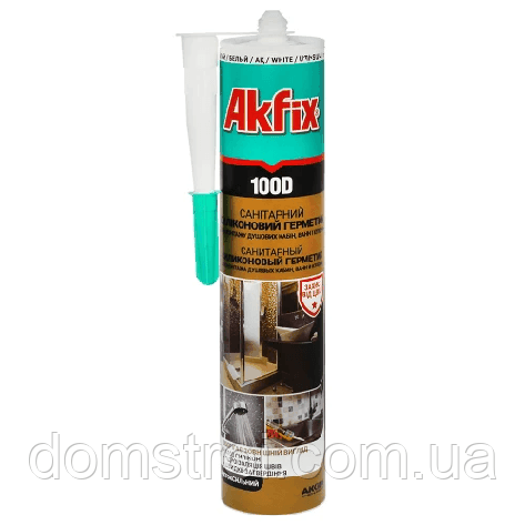Герметик силіконовий універсальний Akfix 100D (280 мл) білий, фото 1