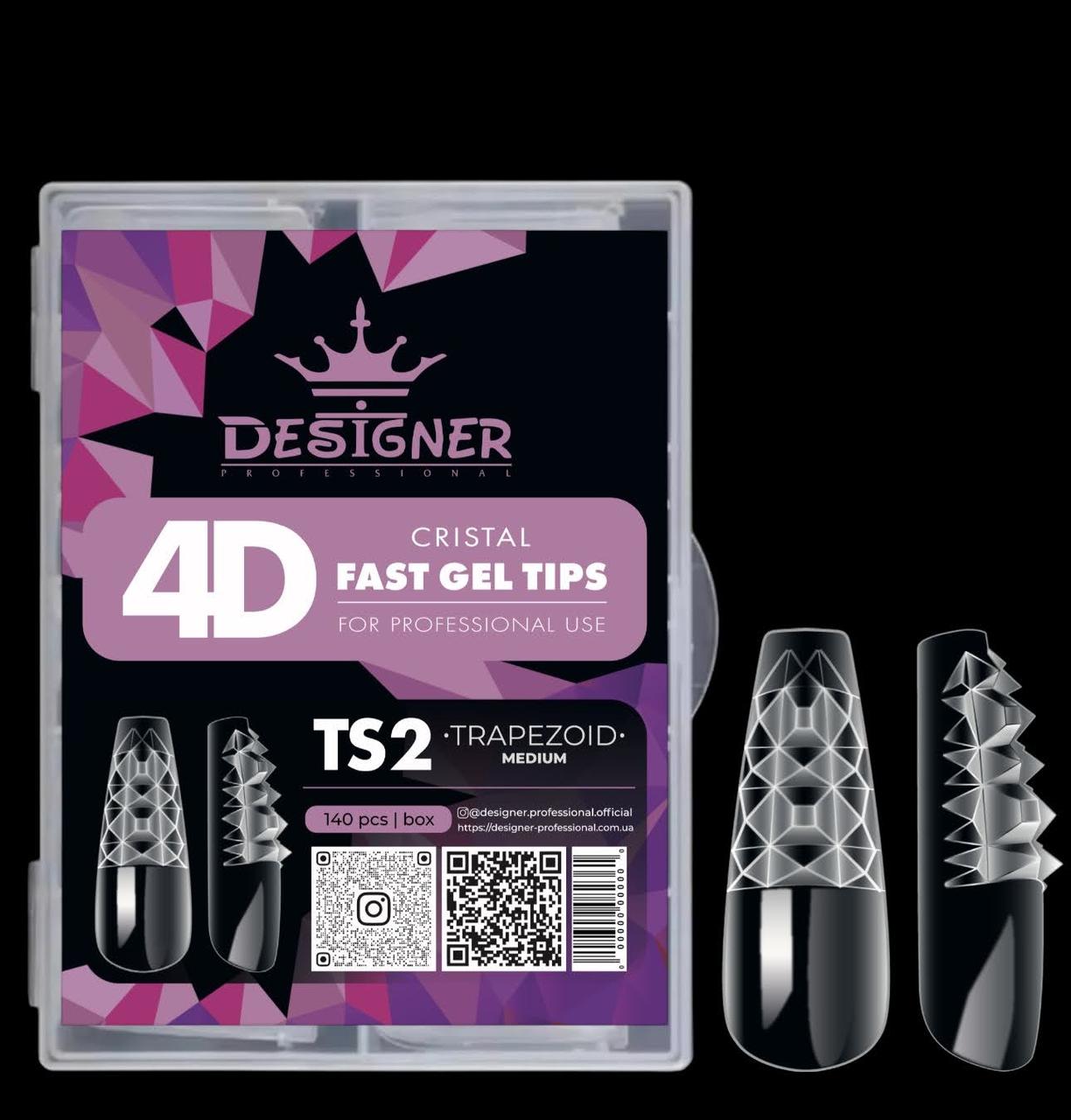 Гелеві типси 120 шт/уп Дизайнер 4D Crystal Fast Gel Tips Trapezoid Medium TS2 із шипами для нарощування нігтів
