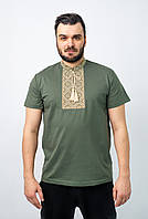 Вишита чоловіча футболка хакі вишивка беж