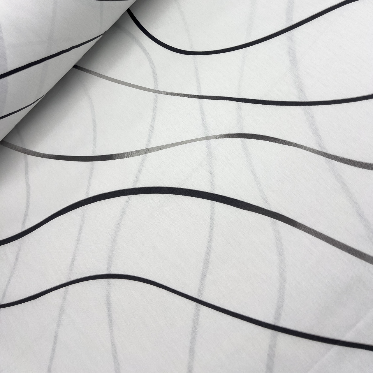 Сатин "Чорно-сірі хвилясті лінії на світло-сірому" 220 см, фото 1