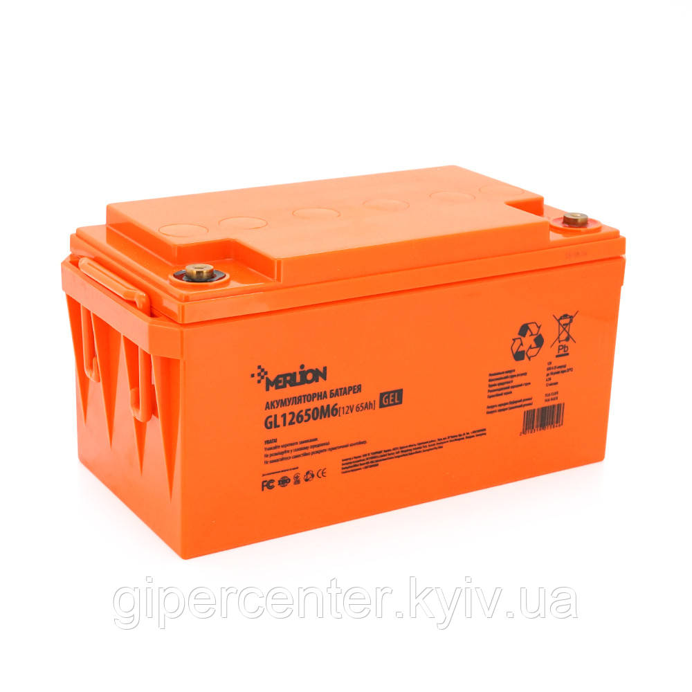 Акумуляторна батарея MERLION GL12650M6 12 V 65 Ah (348 x 168 x 178), 18.6 kg Orange Q1/48
