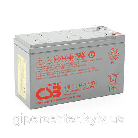 Акумуляторна батарея CSB HRL1234WF2FR, 12 V 9 Ah (151х65х98мм), 2.62 kg, Gray, Q10, фото 1