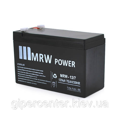 Акумуляторна батарея Mervesan MRW-12/7L 12 V 7 Ah ( 150 x 65 x 95 (100) ), 1.65 kg BLACK, Q8/672, фото 1