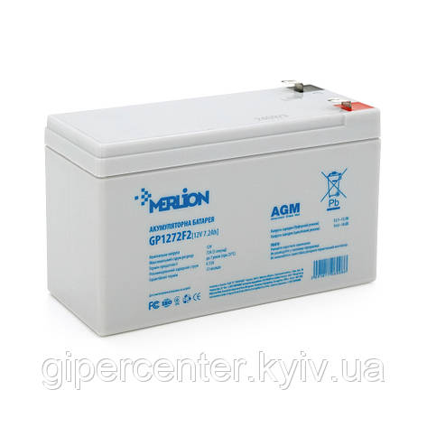 Акумуляторна батарея MERLION AGM GP1272F2 12 V 7,2 Ah ( 150 x 65 x 95 (100) ), 1.9 kg White Q10, фото 1