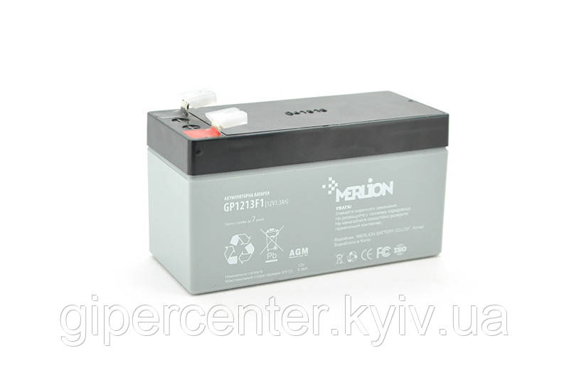 Акумуляторна батарея MERLION AGM GP1213F1 12 V 1,3 Ah (97 x 44 x 50 (55) ), 0.56 kg Q20