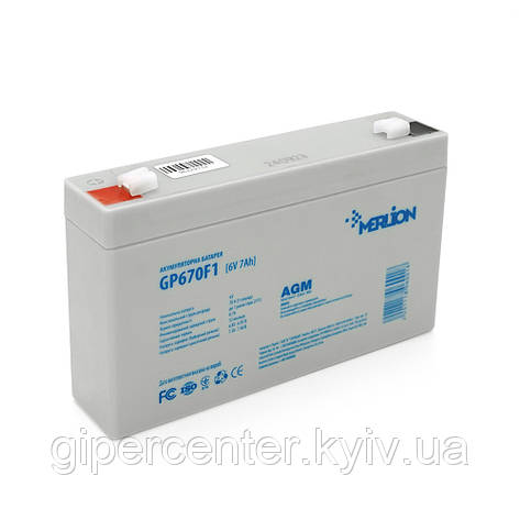 Акумуляторна батарея MERLION AGM GP670F1 6 V 7 Ah ( 150 x 35 x 95 (100), 1,03 кгQ10/1080, фото 1