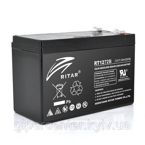 Акумуляторна батарея AGM RITAR RT1272B, Black Case, 12 V 7.2 Ah ( 151 х 65 х 94 (100) ), 2.15 kg Q10, фото 1