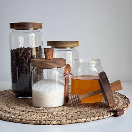Баночки для кухні Баночка для цукру Банки для солі та цукру Банки для зберігання кави Банку для меду з ложкою, фото 1