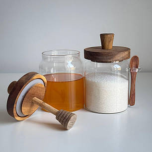 Банка для меду з ложкою 500 мл Баночка для меду Оригінальні баночки для меду Ємність для меду скляна, фото 2