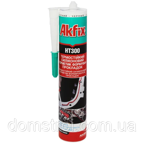 Герметик термостійкий силіконовий Akfix HT300 до +300°C (280 мл) чорний, фото 1