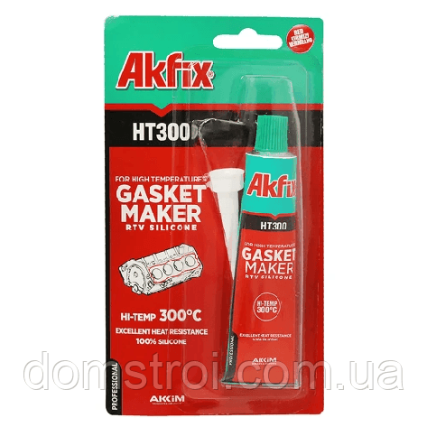Герметик термостійкий силіконовий Akfix HT300 до +300°C (50 мл) червоний, фото 1