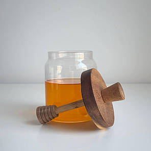 Банка для меду з ложкою 500 мл Баночка для меду Оригінальні баночки для меду Ємність для меду скляна, фото 1