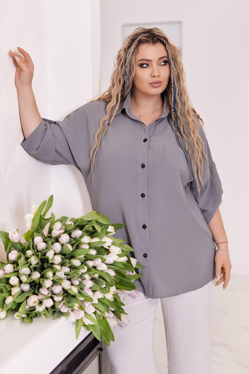 Подовжена широка батал сорочка жіноча колір сірий