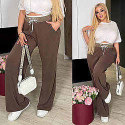 Жіночі стильні спортивні штани-палаццо з кишенями і широкою контрастною резинкою, норма і батал великі розміри