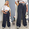 Жіночі стильні спортивні штани-палаццо з кишенями і широкою контрастною резинкою, норма і батал великі розміри, фото 7