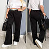 Жіночі стильні спортивні штани-палаццо з кишенями і широкою контрастною резинкою, норма і батал великі розміри, фото 4