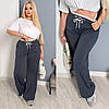 Жіночі стильні спортивні штани-палаццо з кишенями і широкою контрастною резинкою, норма і батал великі розміри, фото 10