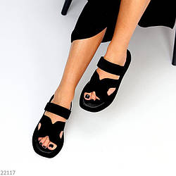 Комфортні чорні замшеві шльопанці на липучці у стилі hermes