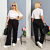 Жіночі стильні спортивні штани-палаццо з кишенями і широкою контрастною резинкою, норма і батал великі розміри, фото 7