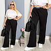 Жіночі стильні спортивні штани-палаццо з кишенями і широкою контрастною резинкою, норма і батал великі розміри, фото 5